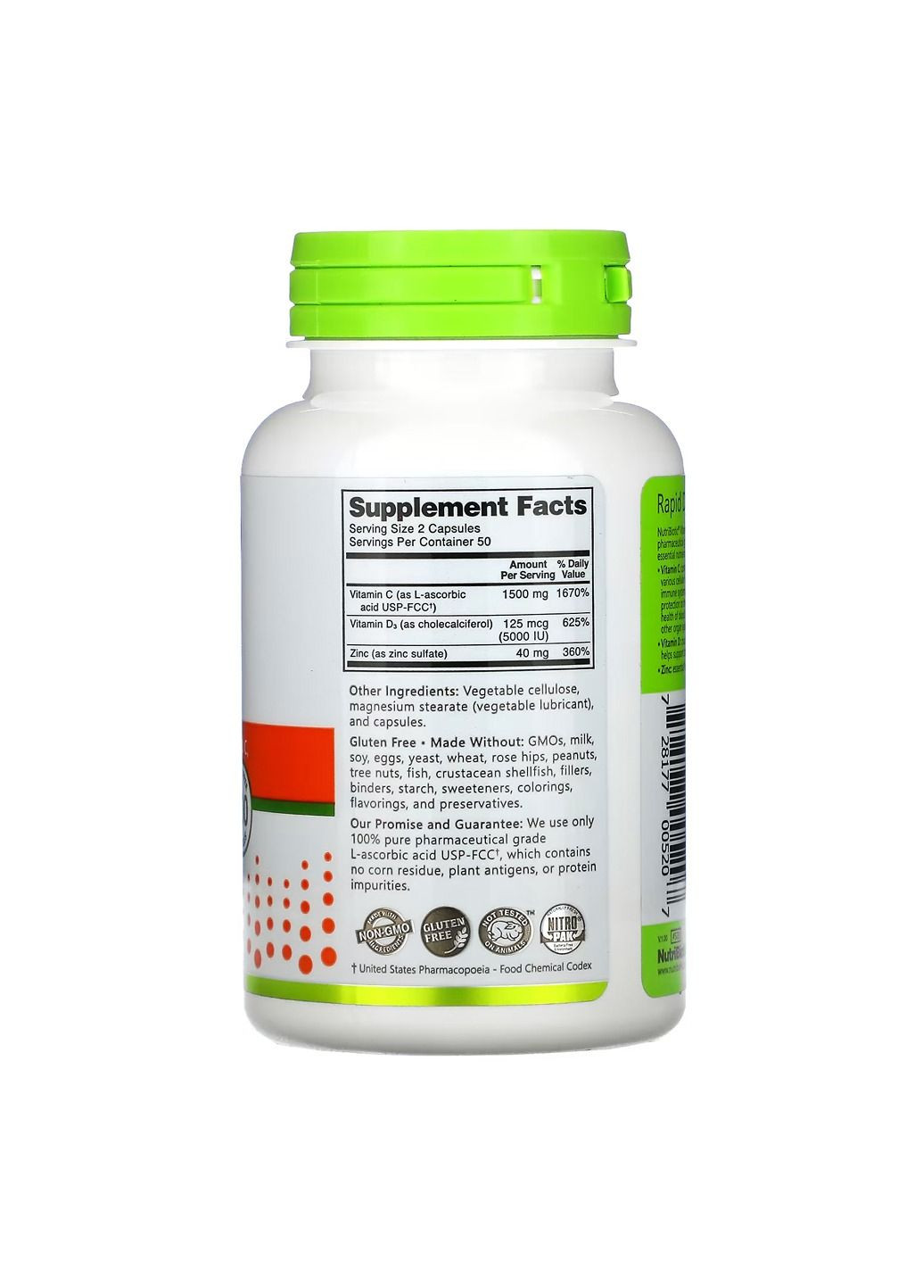 Вітамін C Vitamin C+D3 & Zinc - 100 caps NutriBiotic (366031432)