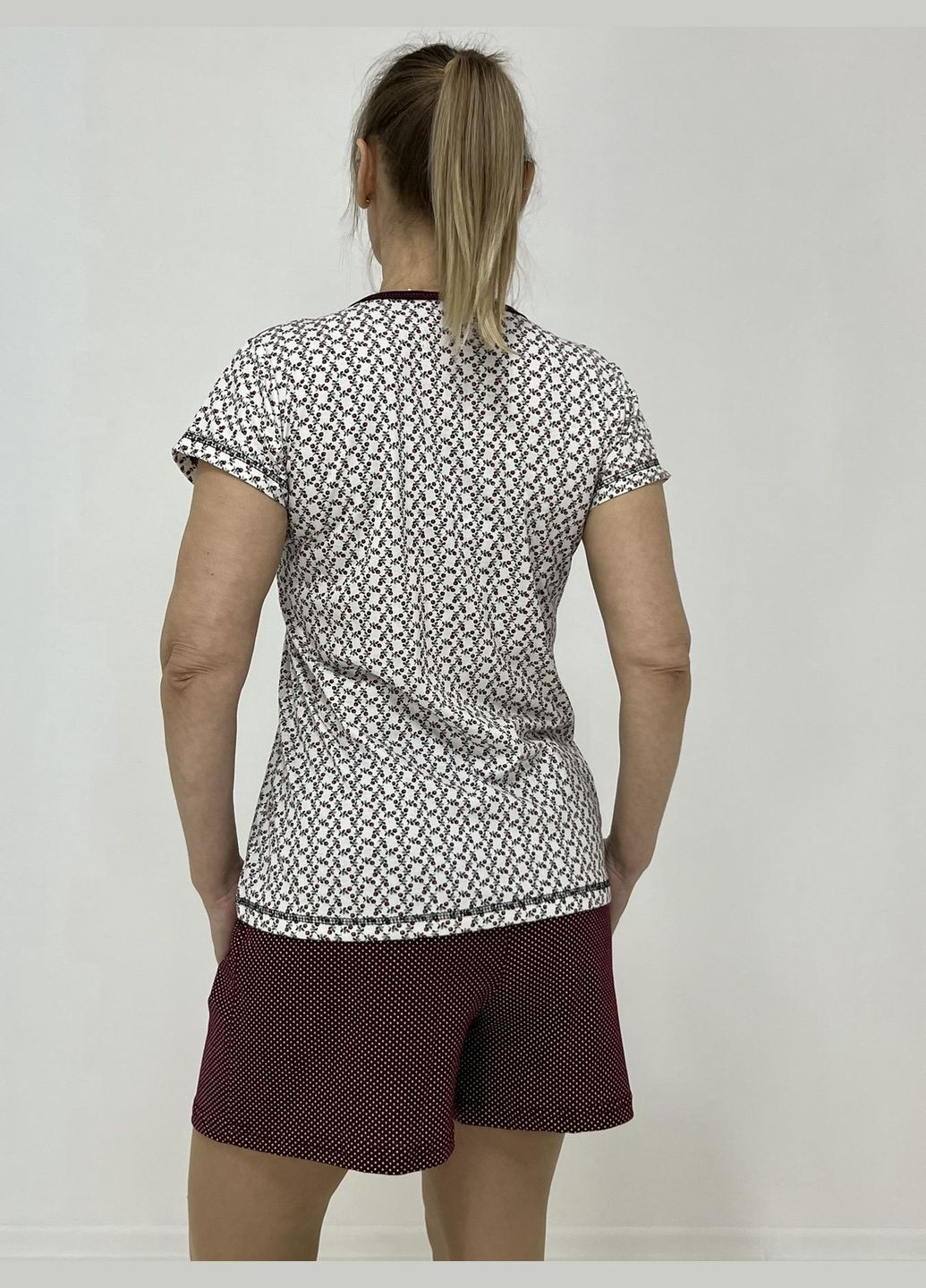 Бордова всесезон домашній жіночий комплект зоя (футболка + шорти) 58-60 бордо-беж 42030055-3 Triko