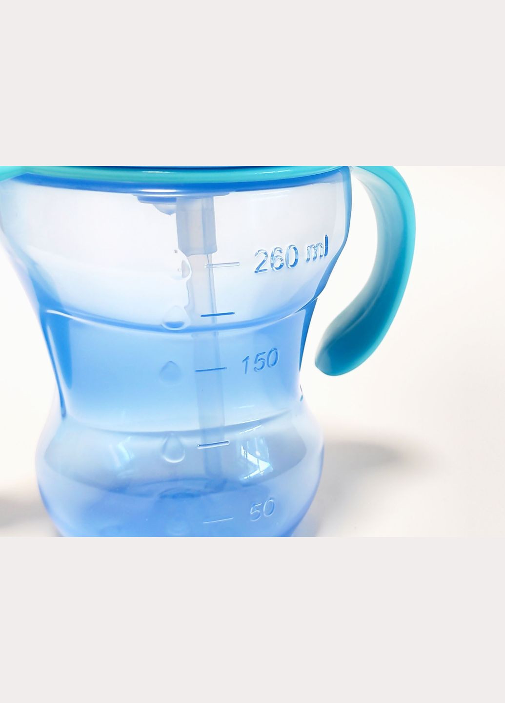 Поїльник з трубочкою, чашка непроливайка 260 мл пляшечка для пиття та годування з ергономічними ручками, на листі, Блакитна. Bimbo (316318883)