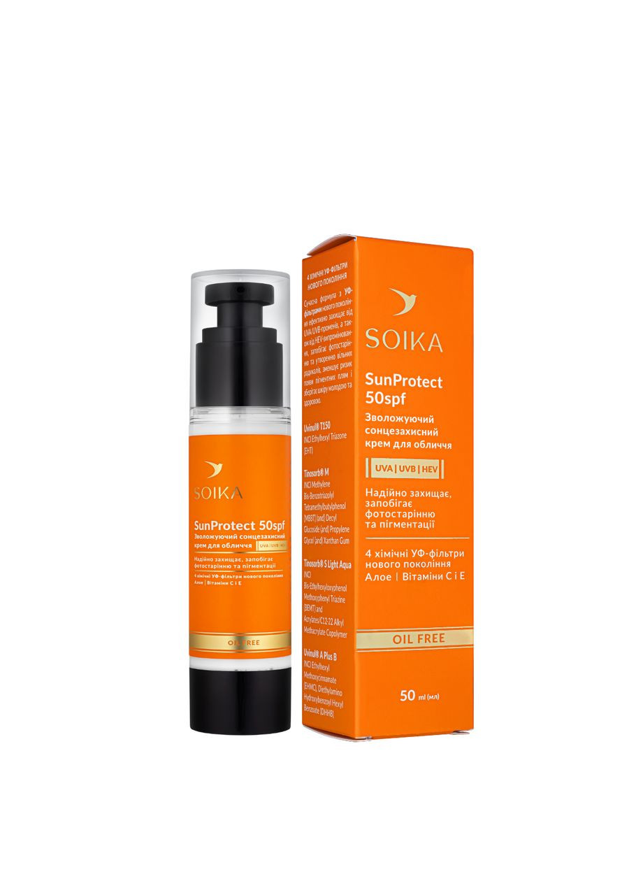 Солнцезащитный крем для лица SunProtect SPF 50 увлажняющий, 50 мл Soika (367990580)