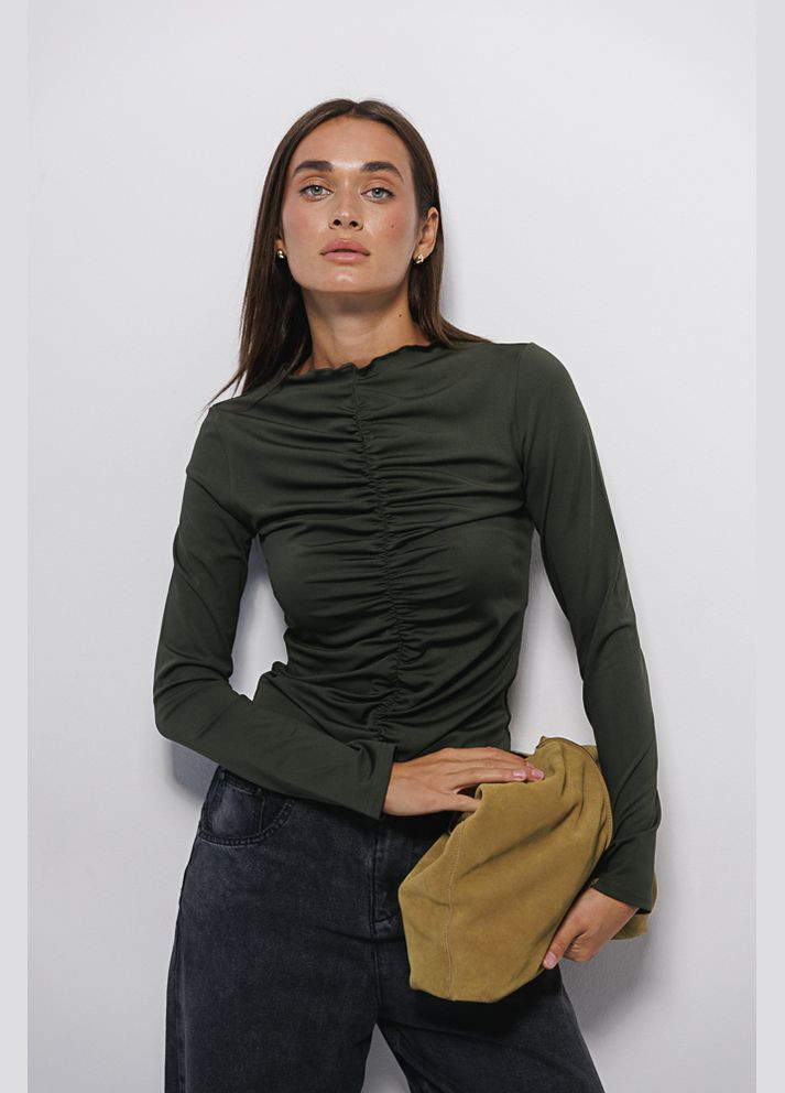 Жіночий лонгслів з драпіруванням спереду по центру Arjen (303056785)