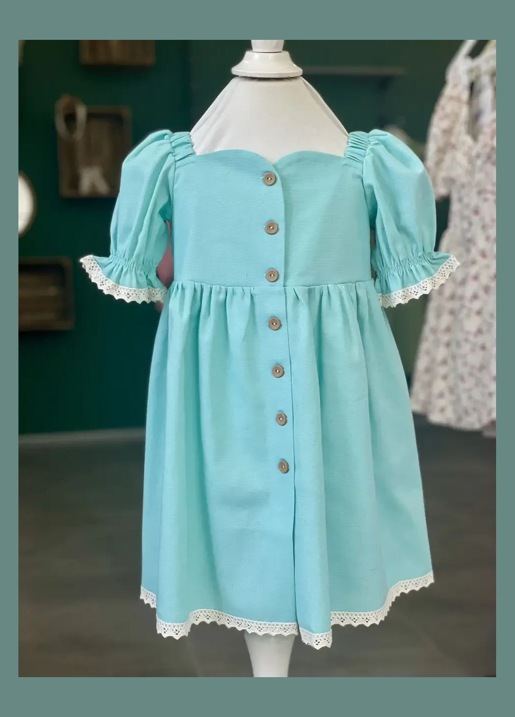 Бірюзова сукня дитяча із натуральної тканини льон бірюзова No Brand (340689837)