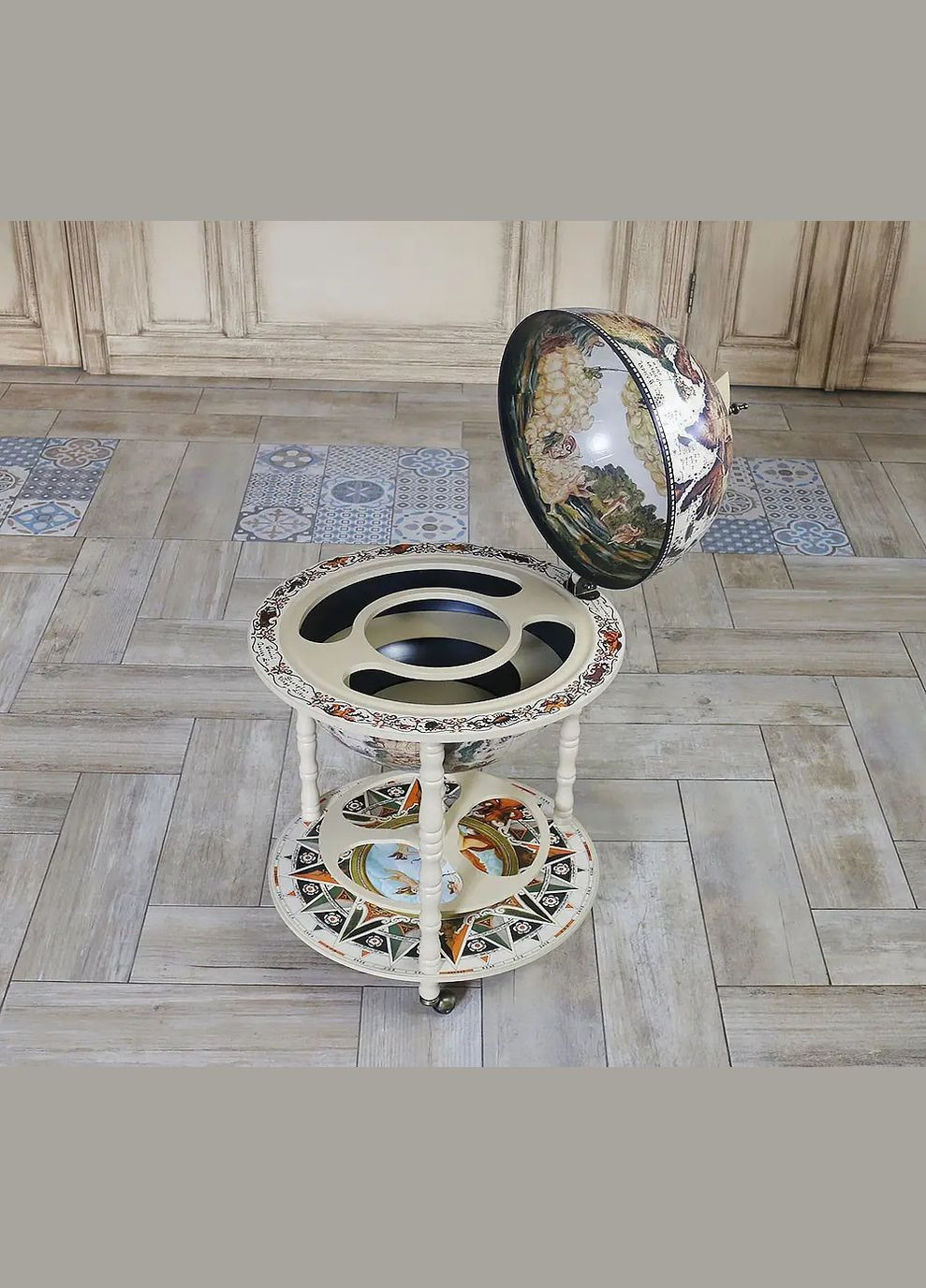 Глобус бар на колесах карта мира подарок деловому мужчине на День Рождение | Диаметр сферы 45 см Handmade 45001W (345646781)