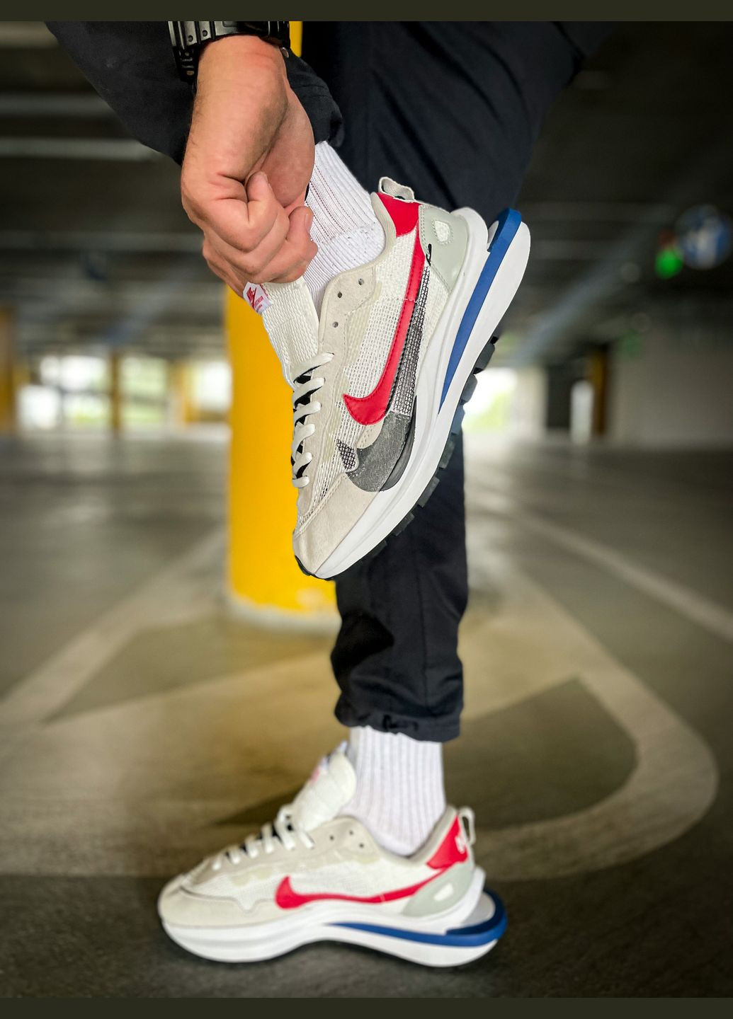 Білі Осінні кросівки чоловічі і жіночі nike vaporwaffle sport fuschia x sacai white | найк вапорвафл x сакаі білі No Brand