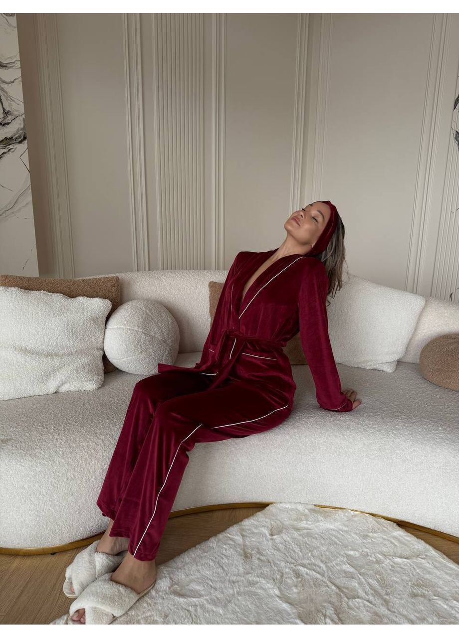 Бордова жіноча піжама сорочка + брюки No Brand