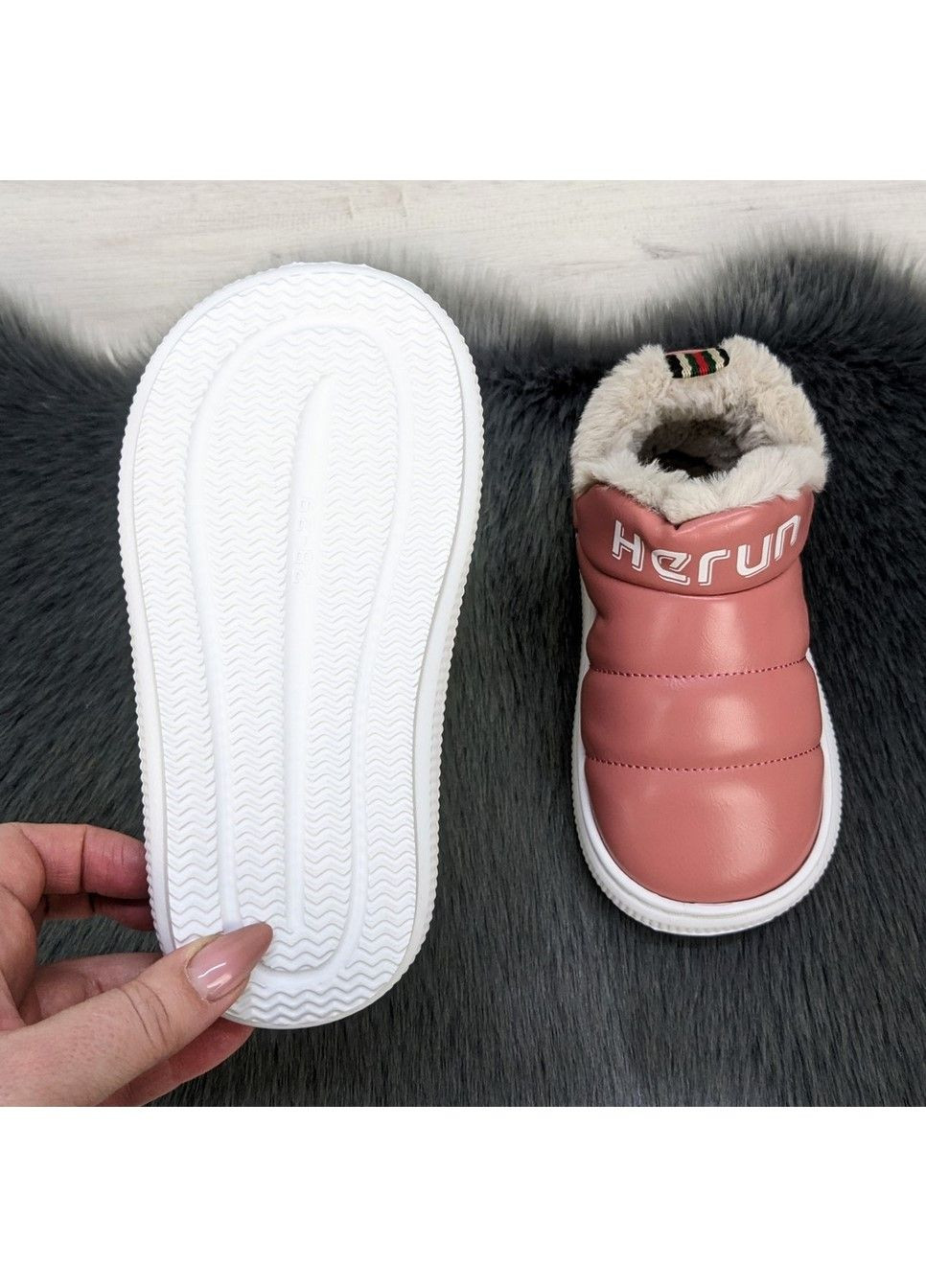 Пудровые тапочки детские теплые Fashion