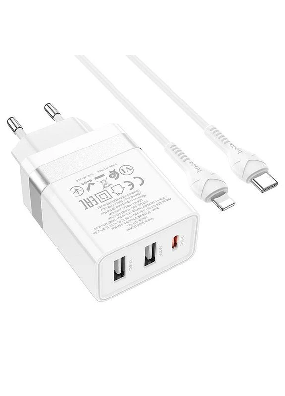 Зарядное устройство с быстрой зарядкой + кабель Lightning N21 Pro Tourer |2USB/1Type-C, PD30W| Hoco (337351785)