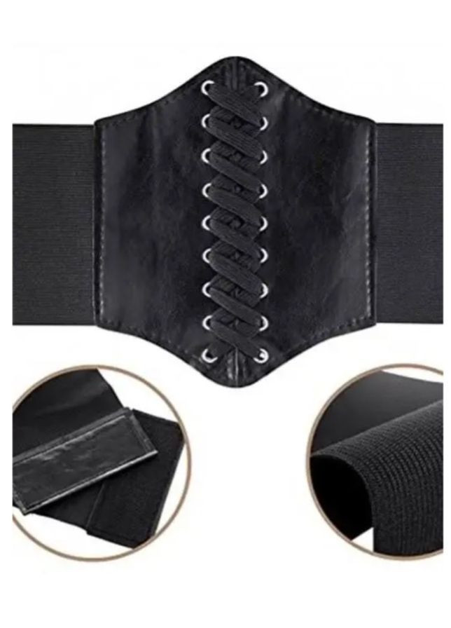 Женский эластичный корсет S из экокожи черный, регулируемый пояс-корсет One Size для талии до 90 см No Brand (362682245)