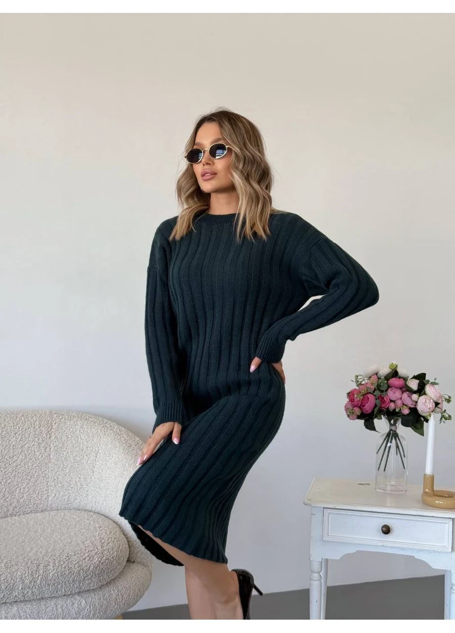 Изумрудное праздничный, повседневный женское вязаное платье No Brand однотонное