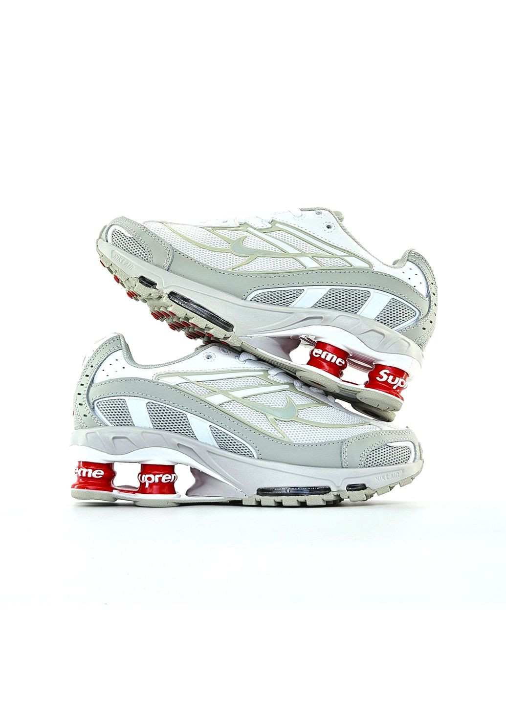 Белые демисезонные кроссовки мужские и женские nike shox ride 2 sp x supreme white | найк шокс райд 2 сп белые No Brand