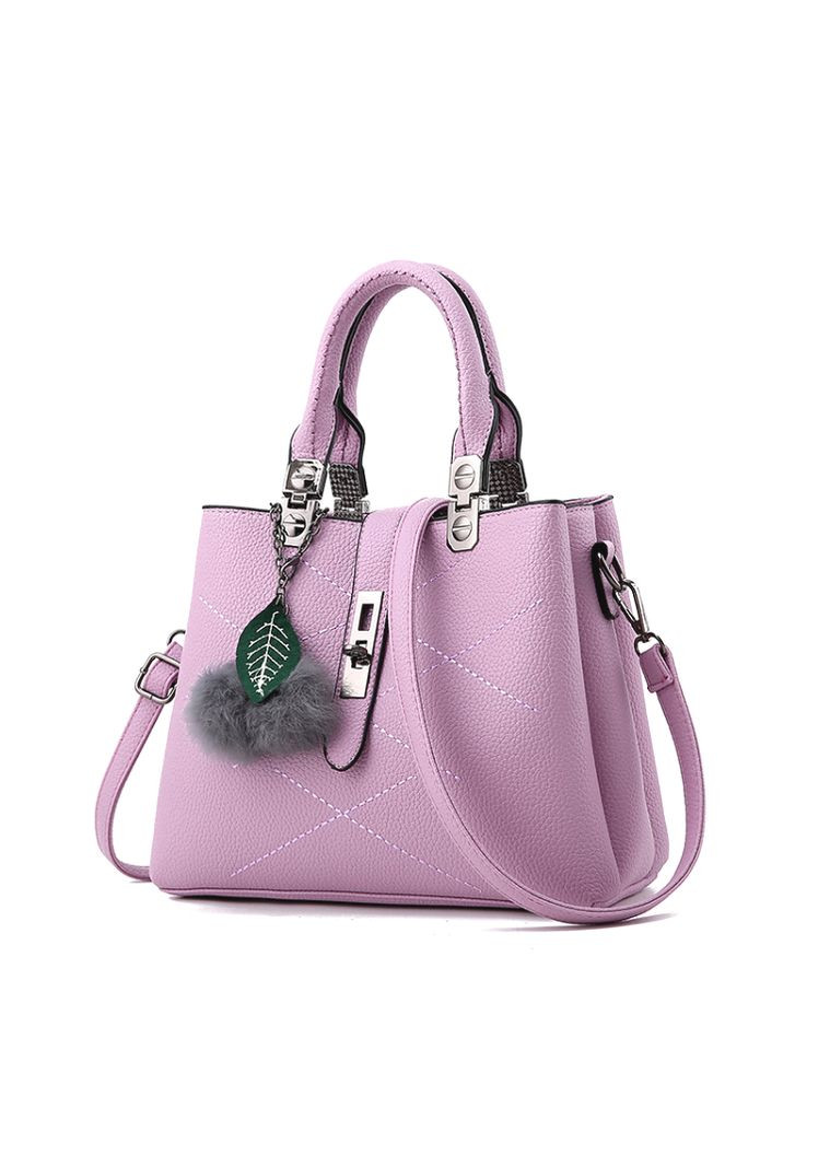 Жіноча сумка з хутряним брелоком фіолетова з екошкіри з ременем ProDobro (363221962)