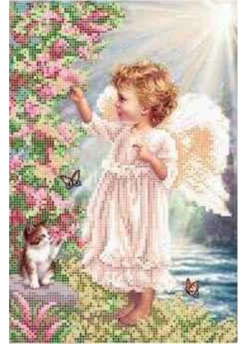 Схема для вишивки бісером " Кот і Ангел" часткова викладка, заготівля, 20х29 см No Brand (333164971)