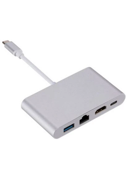 Концентратор USB3.1 Type-C to 1хHDMI, 1хRJ-45, 1хUSB 3.0, 1хUSB Type-C Fe (Multiport USB 3.1 Type-C to HDMI-RJ45) Dynamode (397091485)