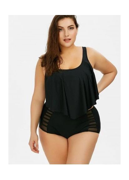 Чорний літній розкішний купальник великого чорного розміру з рюшою China