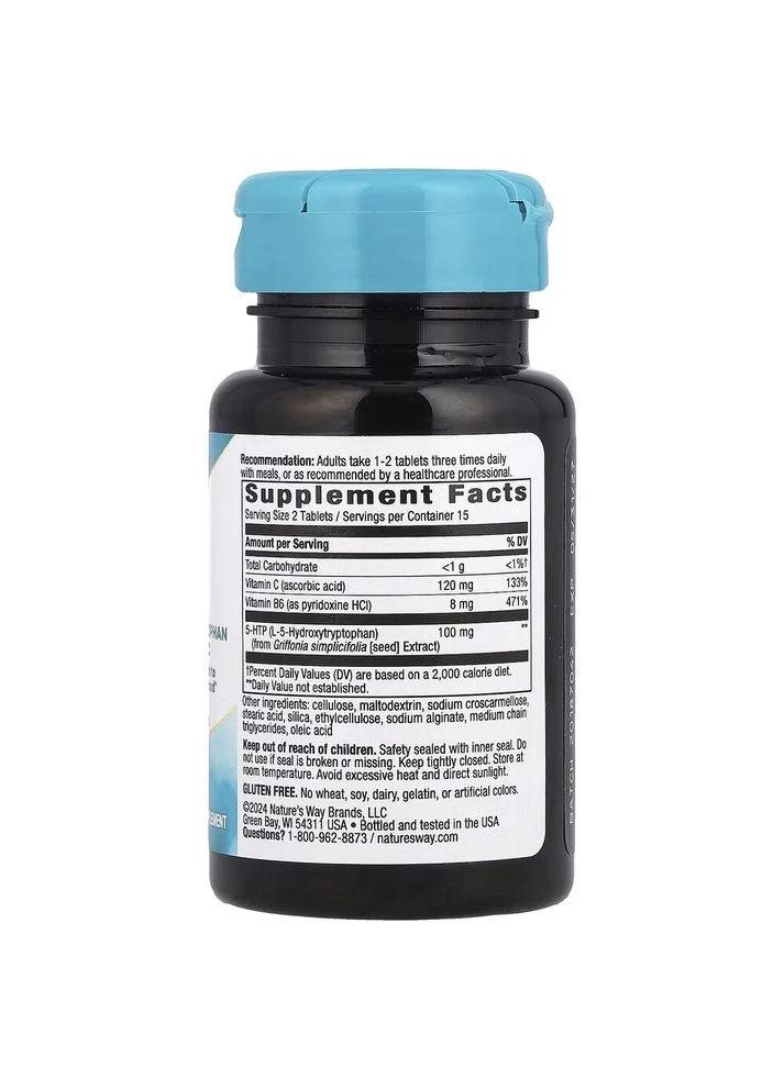 5-гідрокситриптофан 5-HTP 100 mg, 30 таблеток з екстракту насіння грифонії Nature's Way (322208996)