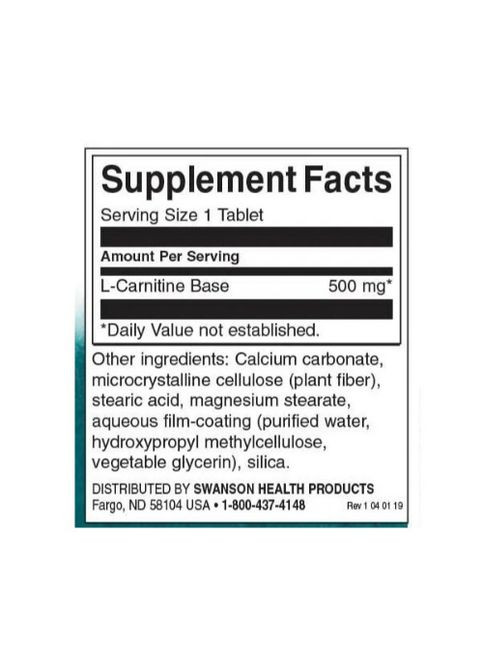 L-Carnitin 500 mg 100 Tabs Swanson (332006063)