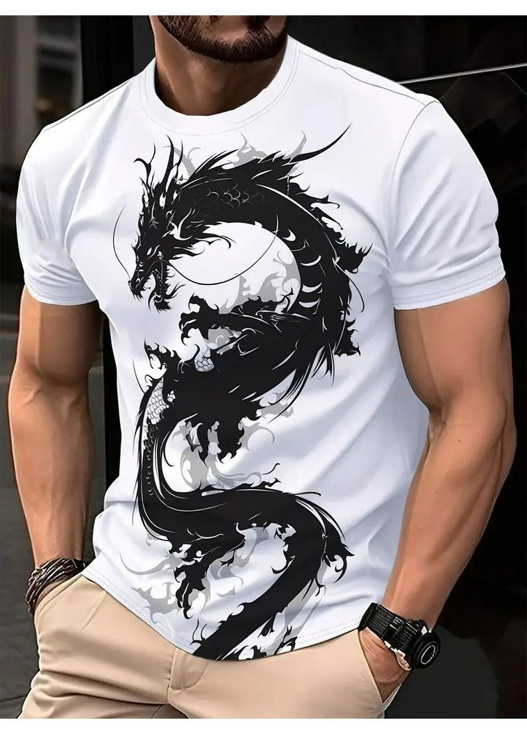 Комбінована футболка чоловіча термо-дихаюча 3d-принт летить чорний дракон m (50 ua) luxaurum376 No Brand