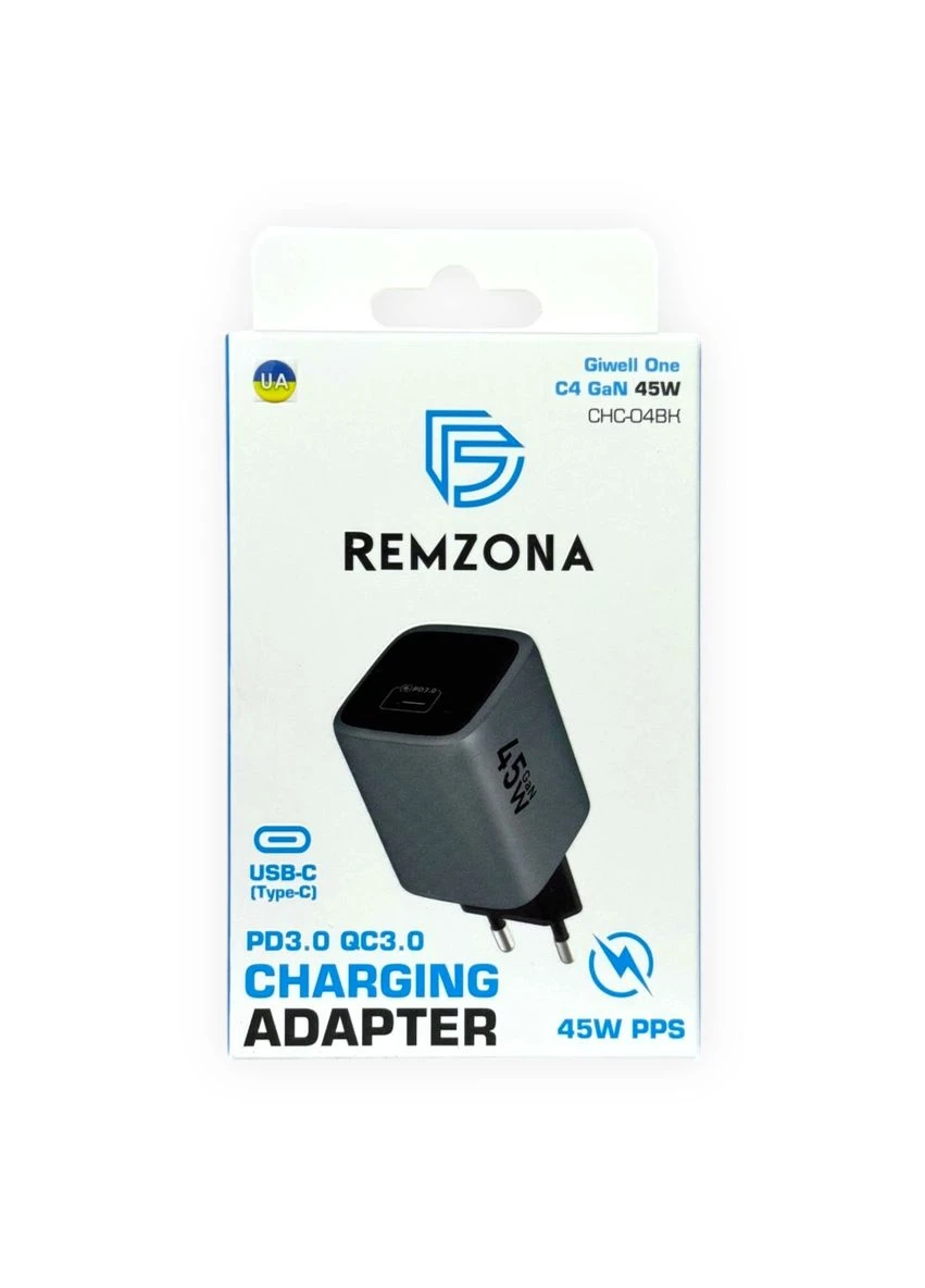 Мережевий зарядний пристрій Giwell One C4 GaN 45W (CHC-04BK) Remzona (375412785)