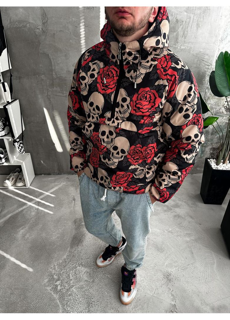 Комбинированная демисезонная теплый мужской анорак с черепами No Brand