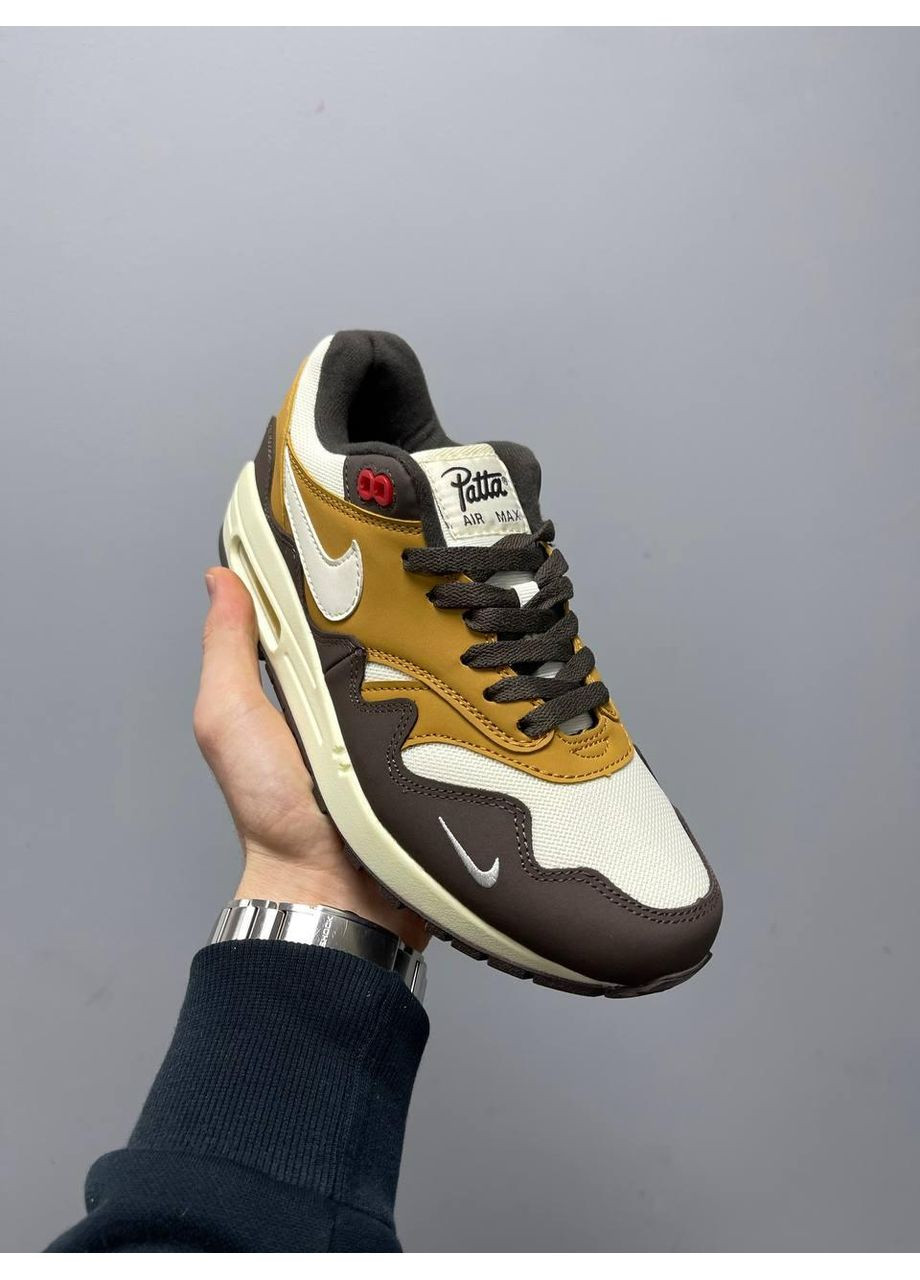 Бежевые летние кроссовки nike air max 1 x patta brown beige найк аир макс No Brand