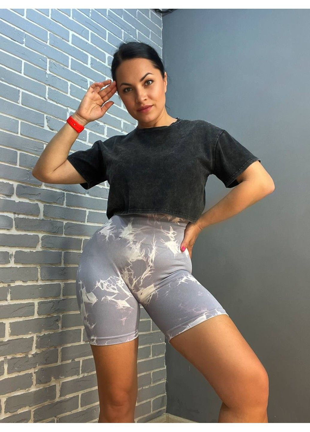 Розовые лосины женские a-n 813 короткие шорты велосипедки вареные мраморные пуш-ап No Brand