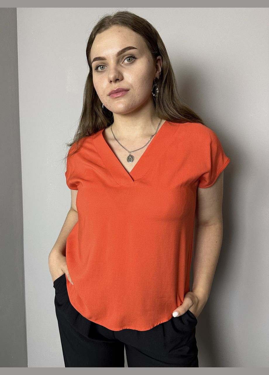 Оранжевая демисезонная блуза элегантная женская из лёгкой ткани оранжевая mkaz6497-4 Modna KAZKA