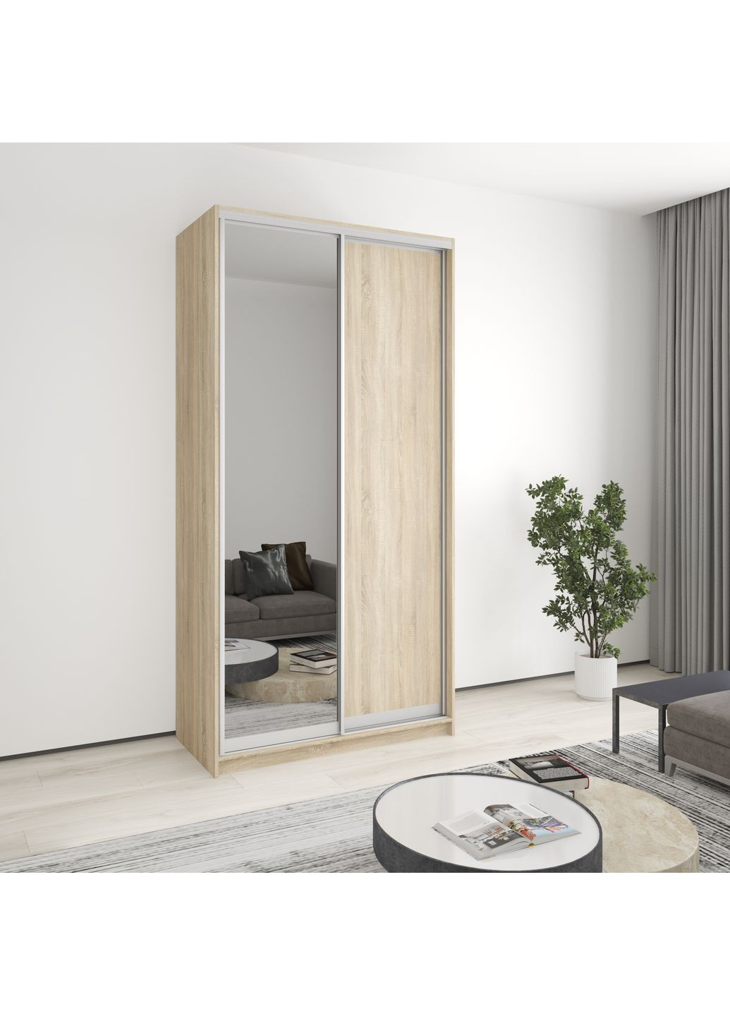 Шафа-купе дводверна Уні AL ДСП/Дзеркало 120x45x240 см (MBS-3969) MebelStar (359449065)