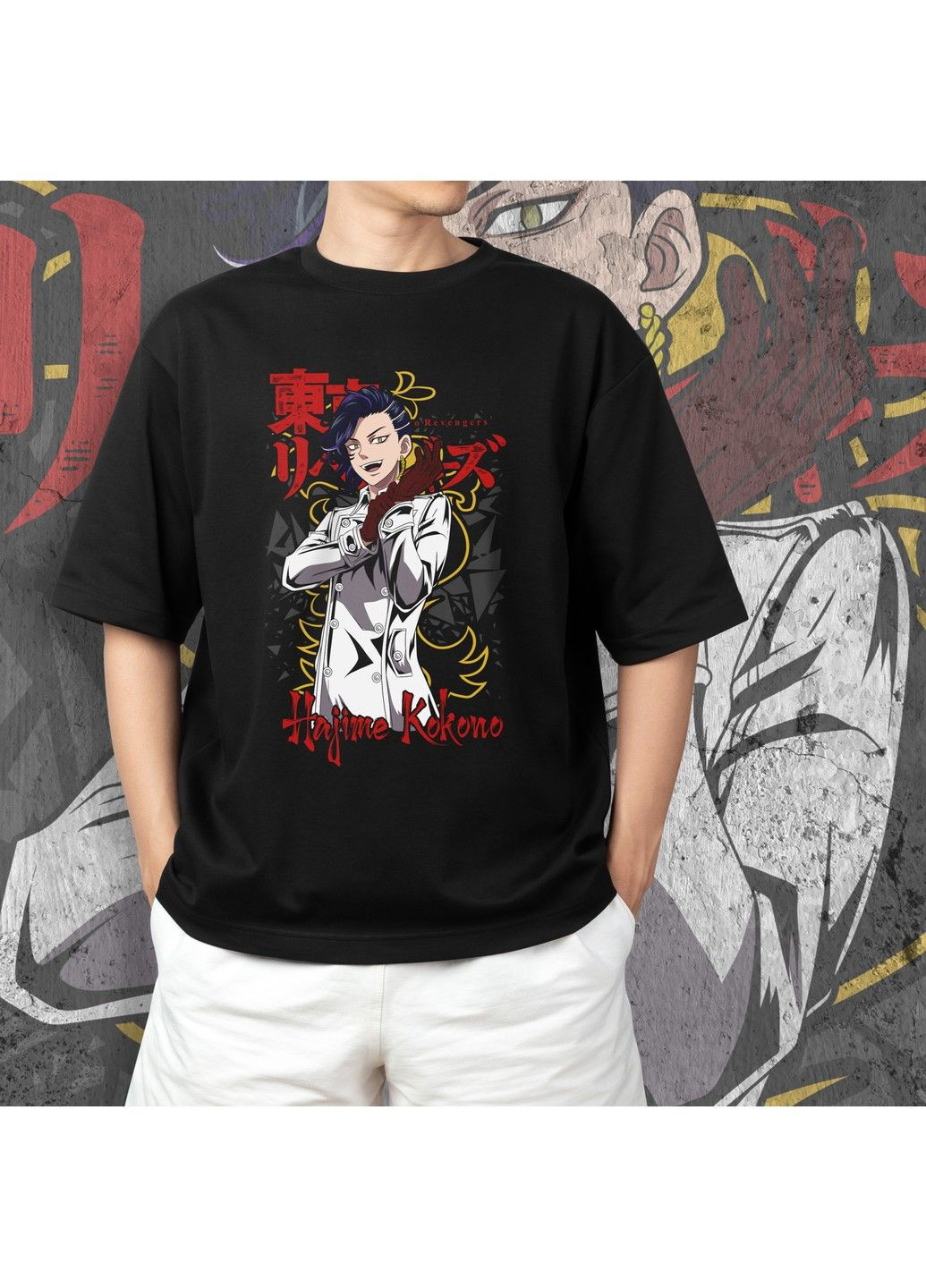 Чорна футболка з принтом токійські месники - хаджиме коконой No Brand