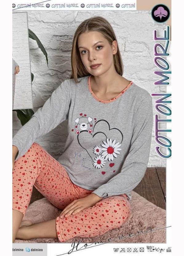Серая всесезон пижама-домашний костюм лонгслив + брюки No Brand