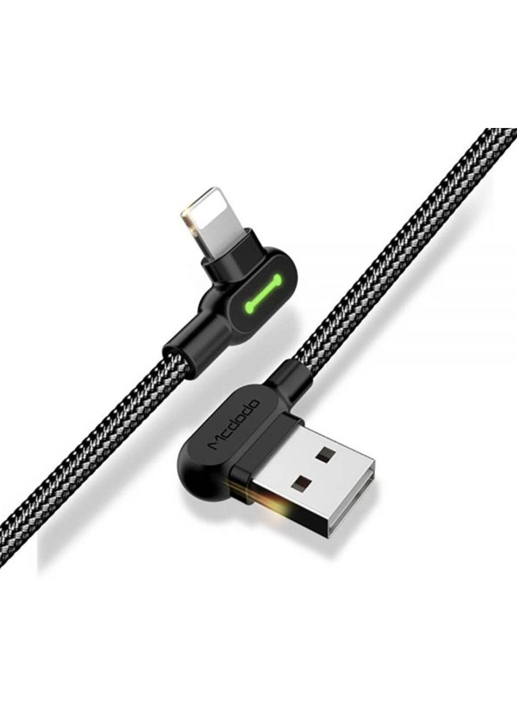 Двухсторонний зарядный кабель для iPhone iPad 90° USB to Lightning с LED подсветкой 1.8m McDodo (316093873)