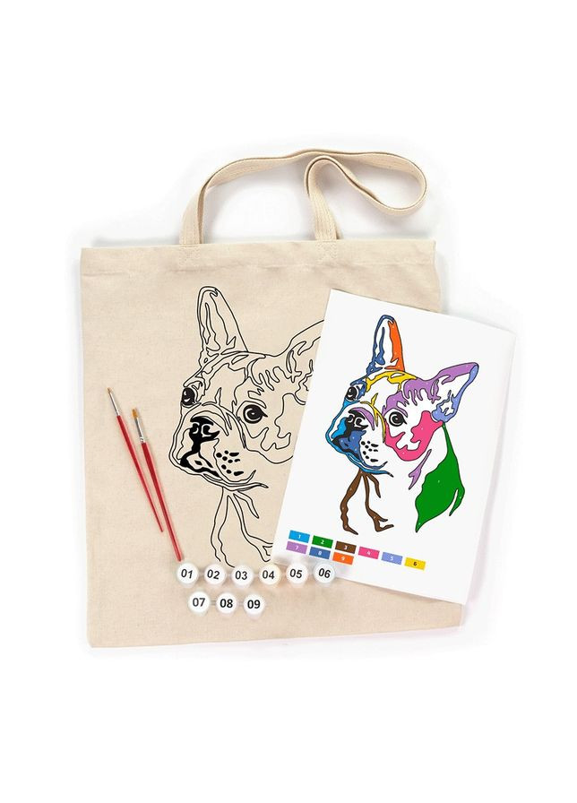 Сумка-шопер 38*42см " " /N0003622/165/ розмальовка „Яскравий мопс“, ручка 60см, бавовна 220 г/м2 + фарби Rosa Talent (367771531)