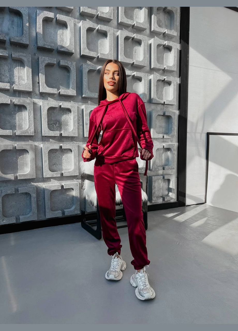 Спортивний велюровий костюм бордового кольору 32189 No Brand (325699991)