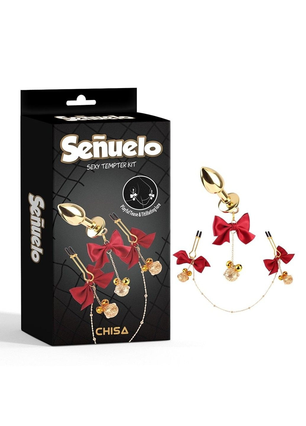 Набор Sexy Tempter Kit-Red Senuelo анальная пробка и зажимы на соски с бантиками Chisa (289784164)