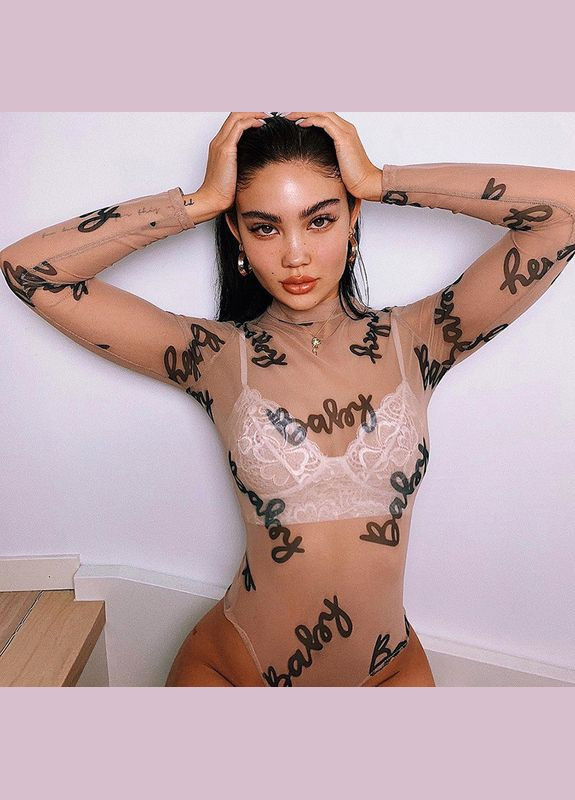 Сітчастий прозорий комбідрес боді з написом baby Honey Fashion Accessories S бежевий (10-119) No Brand (311222876)