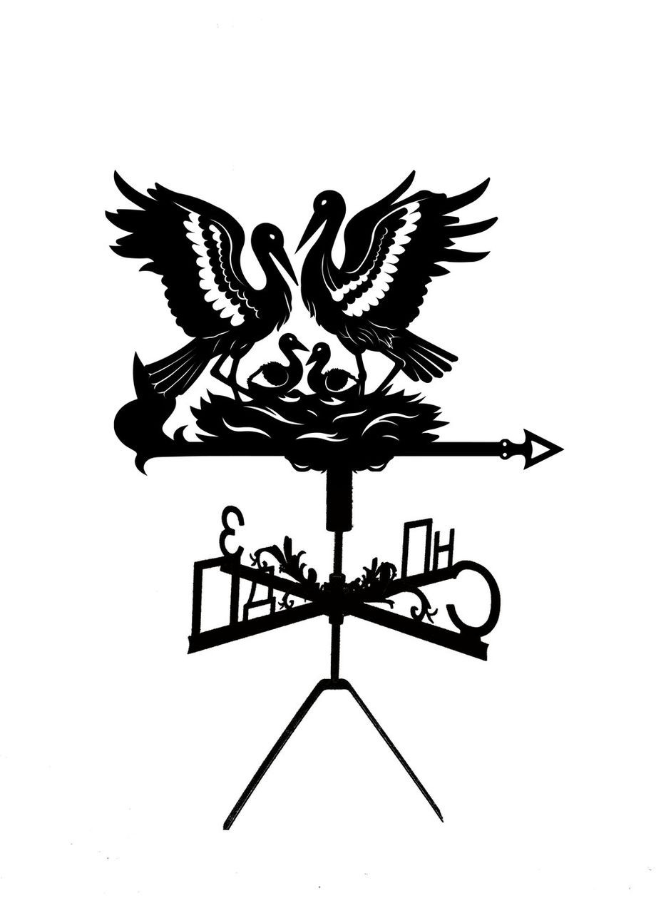 Флюгер на дом Аисты №3, флюгер на крышу из металла 2 мм. No Brand (368896659)