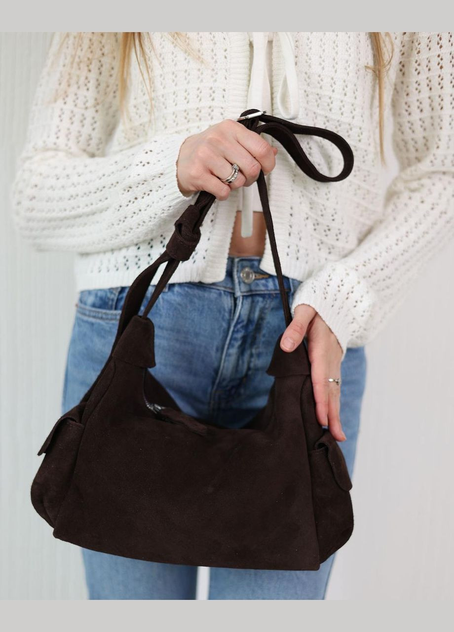 Кожаная женская замшевая сумка «Глория» шоколадная Guris (354710899)