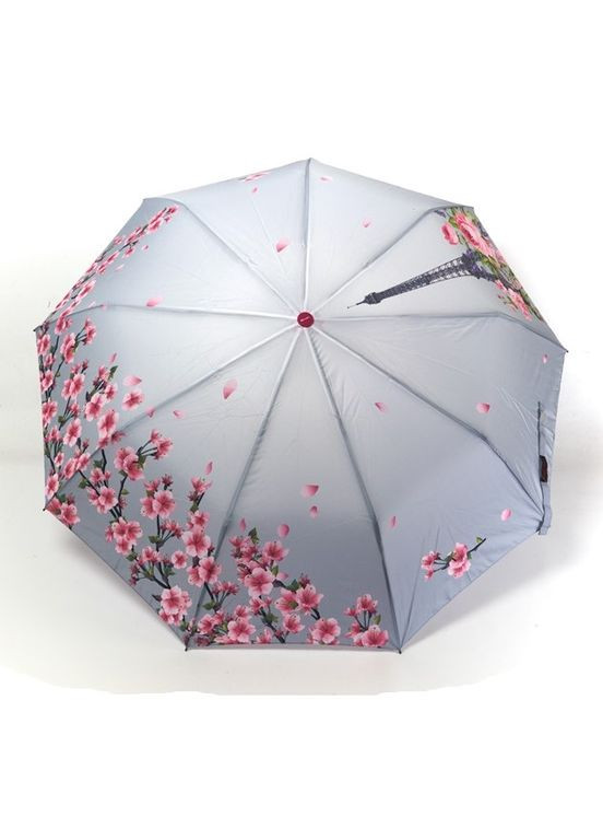 Зонт полуавтомат женский 625 на 9 спиц с Эйфелевой башней Серо-розовый Toprain (280249346)