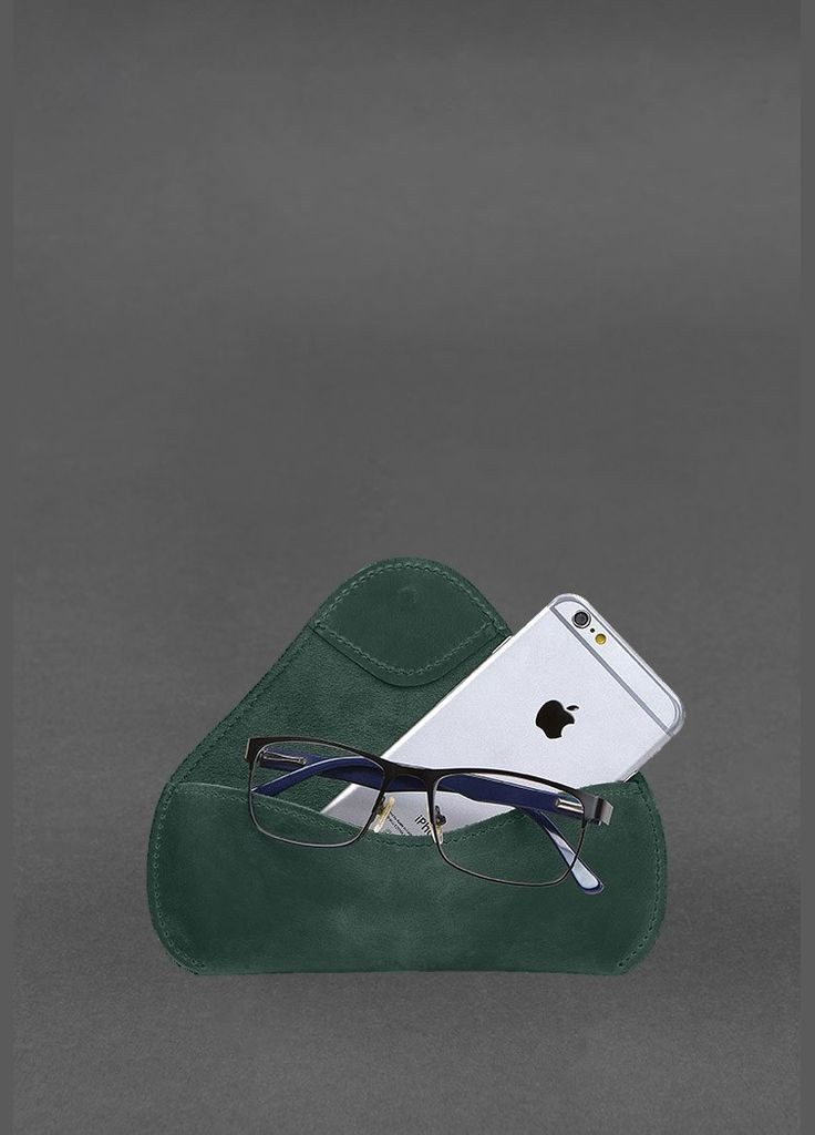 Кожаный чехол для очков с клапаном на резинке Зеленый Crazy Horse (A-028376) BlankNote (330144485)