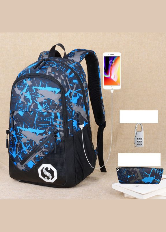 Рюкзак Senkey & Style сіро-синій з кодовим замком, пеналом і сумкою через плече Senkey&Style (270016460)