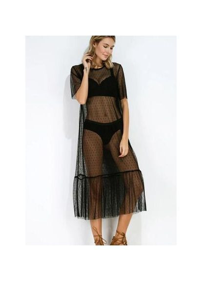 Черное праздничный, домашнее, пляжное, повседневный туника-платье прозрачное No Brand