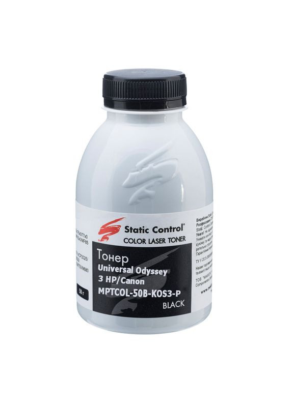 Тонер універсальний Odyssey 3 HP/Canon 50 г black (фасований) (MPTCOL-50B-KOS3-P) Static Control (338432351)