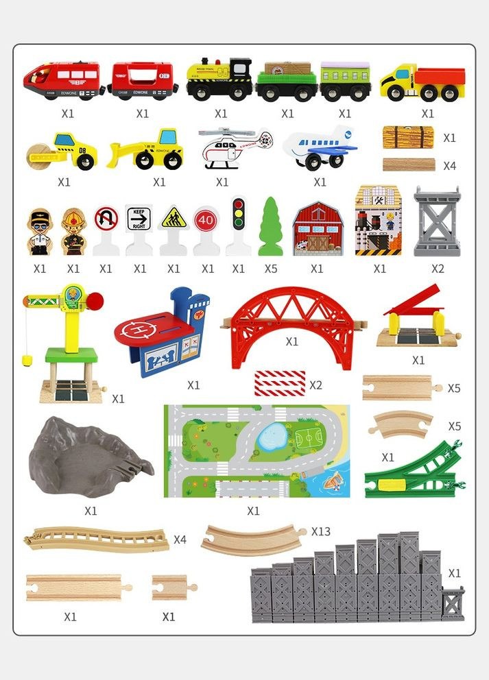 Детская железная дорога из дерева, 120 деталей (Brio, Ikea, Playtive) E21A24 Edwone (322280459)