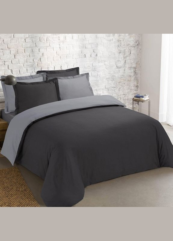 Постельное белье ДУЭТ Чорное/Серое Ранфорс Евро MERISET (278255393)