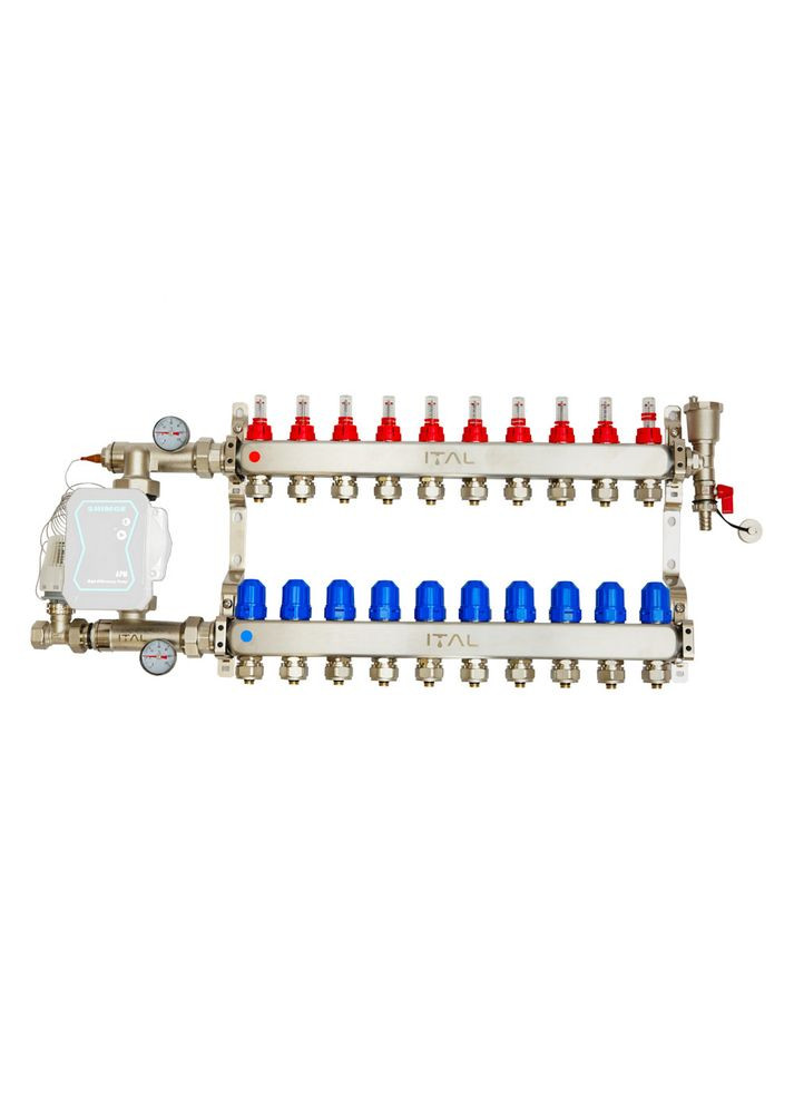 Комплект коллектора с расходомерами UHW-A010, нержавеющая сталь, подкл. прямое ITAL (316088728)