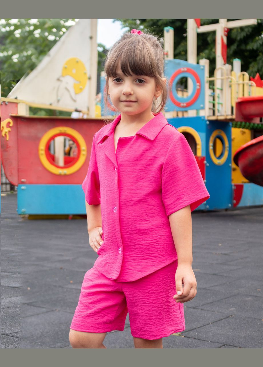 Малиновый костюм детский из креп жатки рубашка и шорты малиновый Maybel