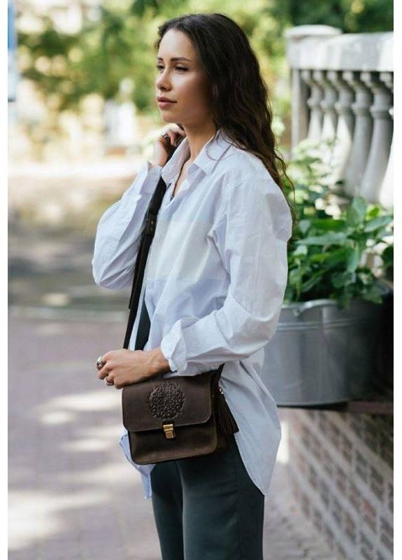 Сумка жіноча крос-боді через плече з натуральної шкіри для документів та для телефону маленька Коричневий 40218 BlankNote (367055330)