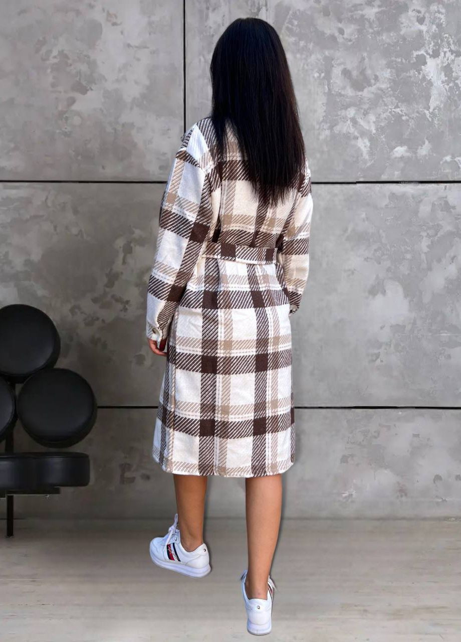 Коричневе демісезонне Жіноче легке пальто-сорочка в клітку з кашеміру без підкладки пальто-сорочка Modena