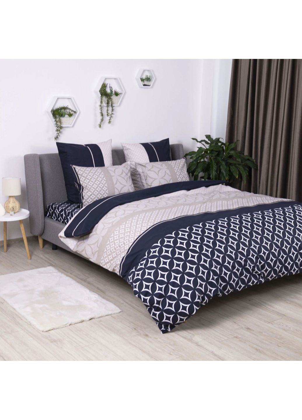 Двоспальний комплект постільної білизни Бязь з наволочками 70*70 см, 115 гр/м2 Gatsby Синій (19470180215) ТЕП (365851766)