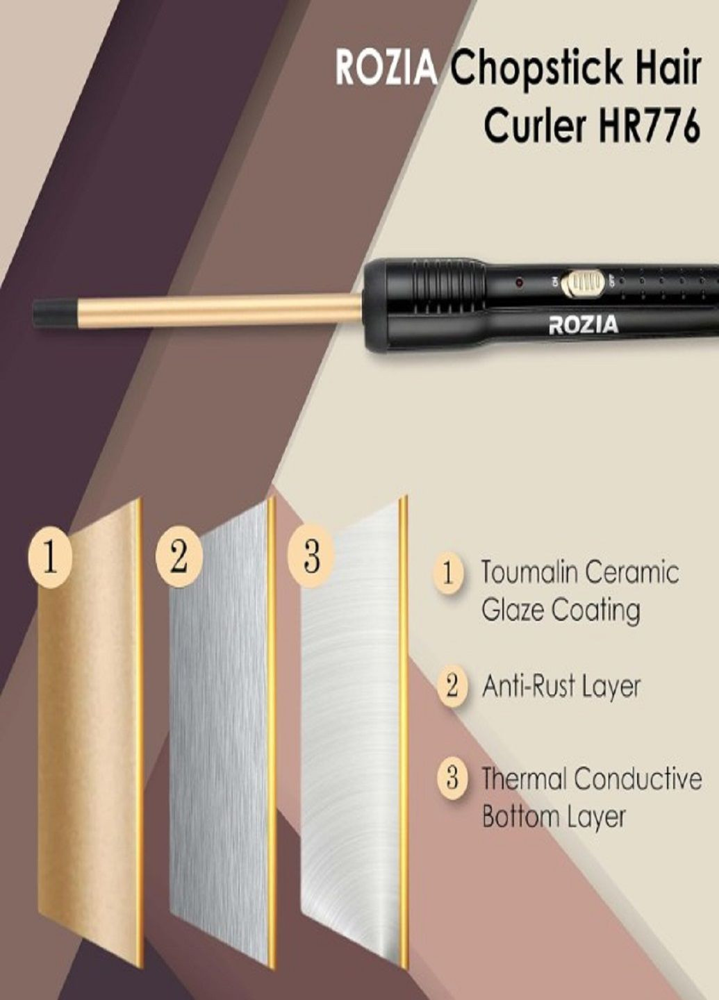 Плойка для завивки волосся 10мм HR-776 з керамічним покриттям Чорний Rozia (302975433)