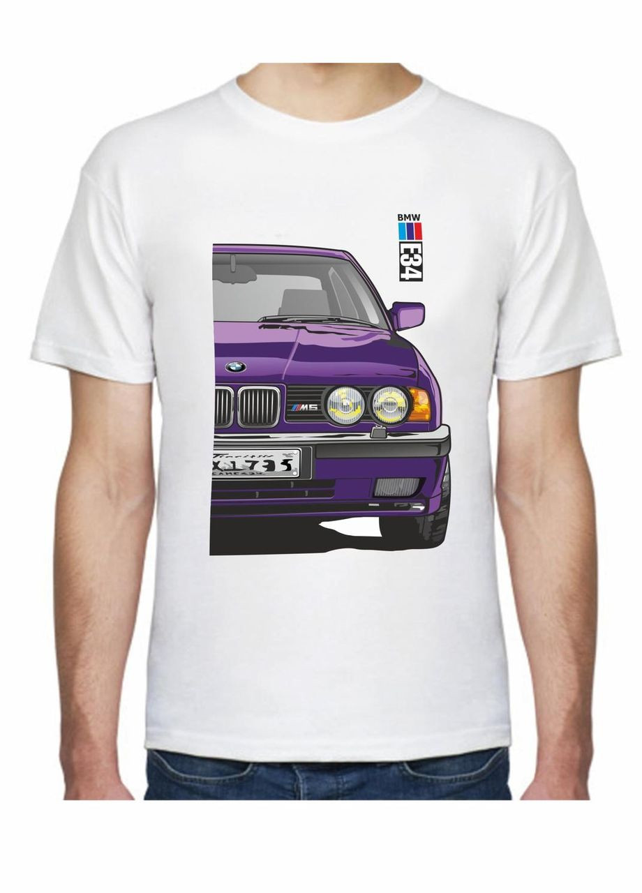 Біла футболка чоловіча з принтом bmw e34 motorsport f 705334 біла Avtolife